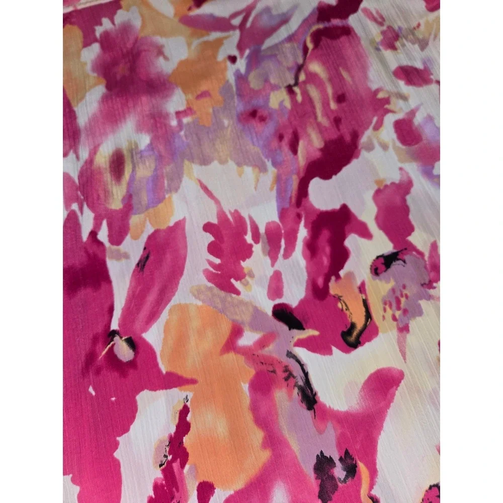 National Women XL Pink Orange Floral Spring Summer Button Down Short Sleeve Top - Picture 11 of 11